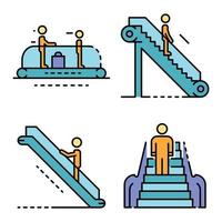 Escalator icon set line color vector