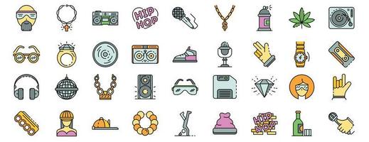 Hiphop icon set line color vector