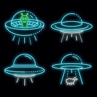 UFO icons set vector neon