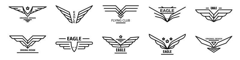 Eagle logo set, outline style vector