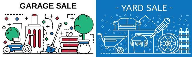 Garage sale banner set, outline style vector