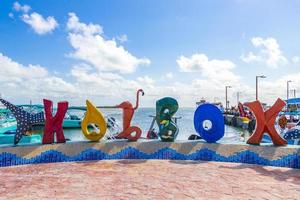 Holbox Quintana Roo Mexico 2021 Holbox island pier colorful welcome letters and sign in Mexico. photo