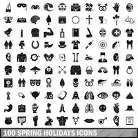 100 vacaciones de primavera, conjunto de iconos de estilo simple vector