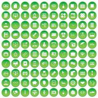 100 iconos de departamento establecer círculo verde vector