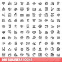 100 business icons set, outline style vector