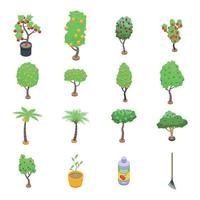 Fruit tree icons set, isometric style vector