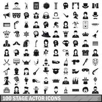 100 stage actor icons set, simple style vector
