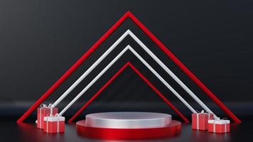 Elegant background 3d podium with triangular area, red and white gifts. Suitable for the theme of Indonesian independence photo