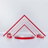 Elegant background 3d podium with triangular area, red and white gifts. Suitable for the theme of Indonesian independence photo