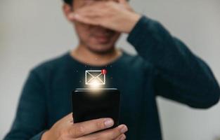 Close up hands holding smartphone. man using cellphone for marketing  and searching data and social media on internet.technology business investment concept photo