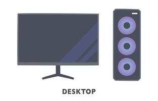 un monitor de computadora y un cuerpo de computadora con un diseño de led circular. ilustración vectorial de estilo de diseño plano. vector