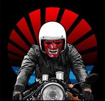 biker wearing oni kabuki mask vector