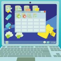 Data base concept laptop, cartoon style vector