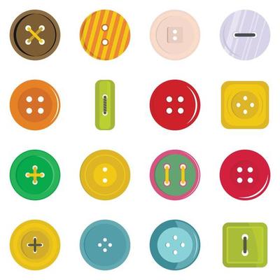 Clothes button icons set in flat style