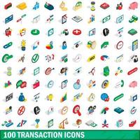 100 transaction icons set, isometric 3d style vector