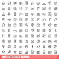 100 internet icons set, outline style vector