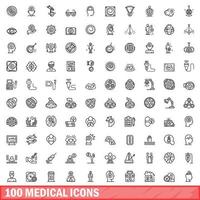 100 medical icons set, outline style vector