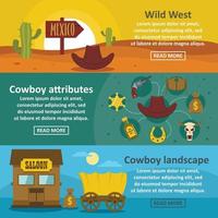 Wild west banner horizontal set, flat style vector