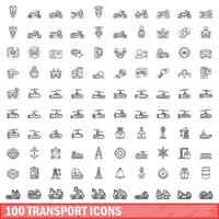 100 transport icons set, outline style vector