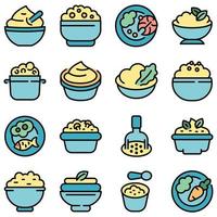 Mashed potatoes icons set vector flat