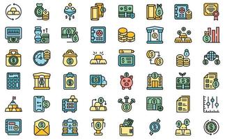 Bank reserves icons set line color vector