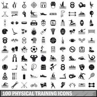 100 physical training icons set, simple style vector