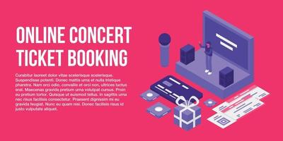 banner de concepto de reserva de entradas para conciertos en línea, estilo isométrico vector