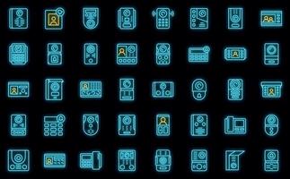 Video intercom icons set outline vector. Door phone vector neon