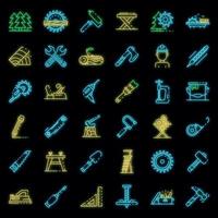 Carpenter icons set vector neon