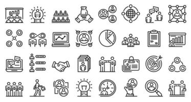 Collaboration icons set, outline style vector