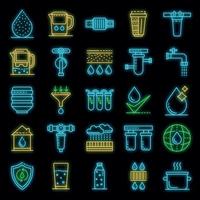 Filter water icons set vector neon