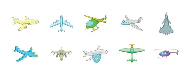 Plane icon set, cartoon style