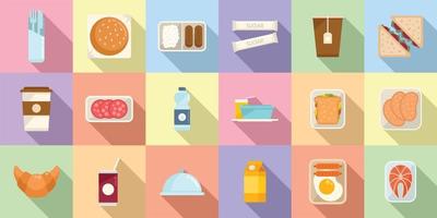 Airline food icons set flat vector. Inflight meal vector