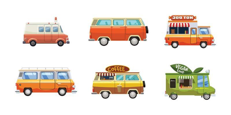 Minivan icon set, cartoon style
