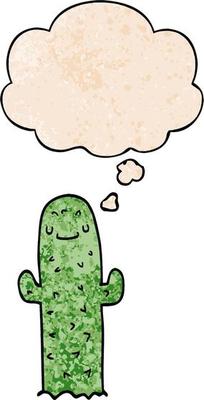 cartoon cactus and thought bubble in grunge texture pattern style