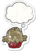 cartoon pie and thought bubble as a distressed worn sticker vector