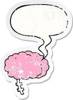 cartoon brain and speech bubble distressed sticker vector