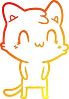 línea de gradiente cálido dibujo gato feliz de dibujos animados vector