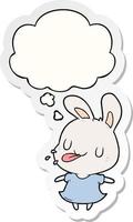 cartoon rabbit and thought bubble as a printed sticker vector