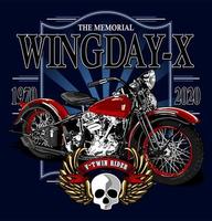 wingday writing and classic motorcycles vector