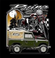 classic suv and classic motorcycles vector