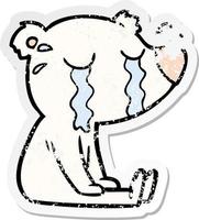 distressed sticker of a cartoon crying sitting polar bear vector