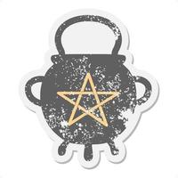 cauldron with pentagram grunge sticker vector