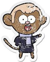 distressed sticker of a cartoon shocked monkey vector