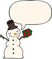 cartoon snowman and speech bubble in comic book style vector
