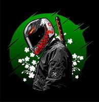 biker and katana cherry blossom vector