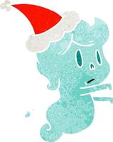 christmas retro cartoon of kawaii ghost vector