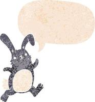 cartoon rabbit running and speech bubble in retro textured style vector