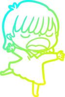 cold gradient line drawing cartoon woman talking loudly vector