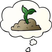 cartoon growing seedling and thought bubble in smooth gradient style vector